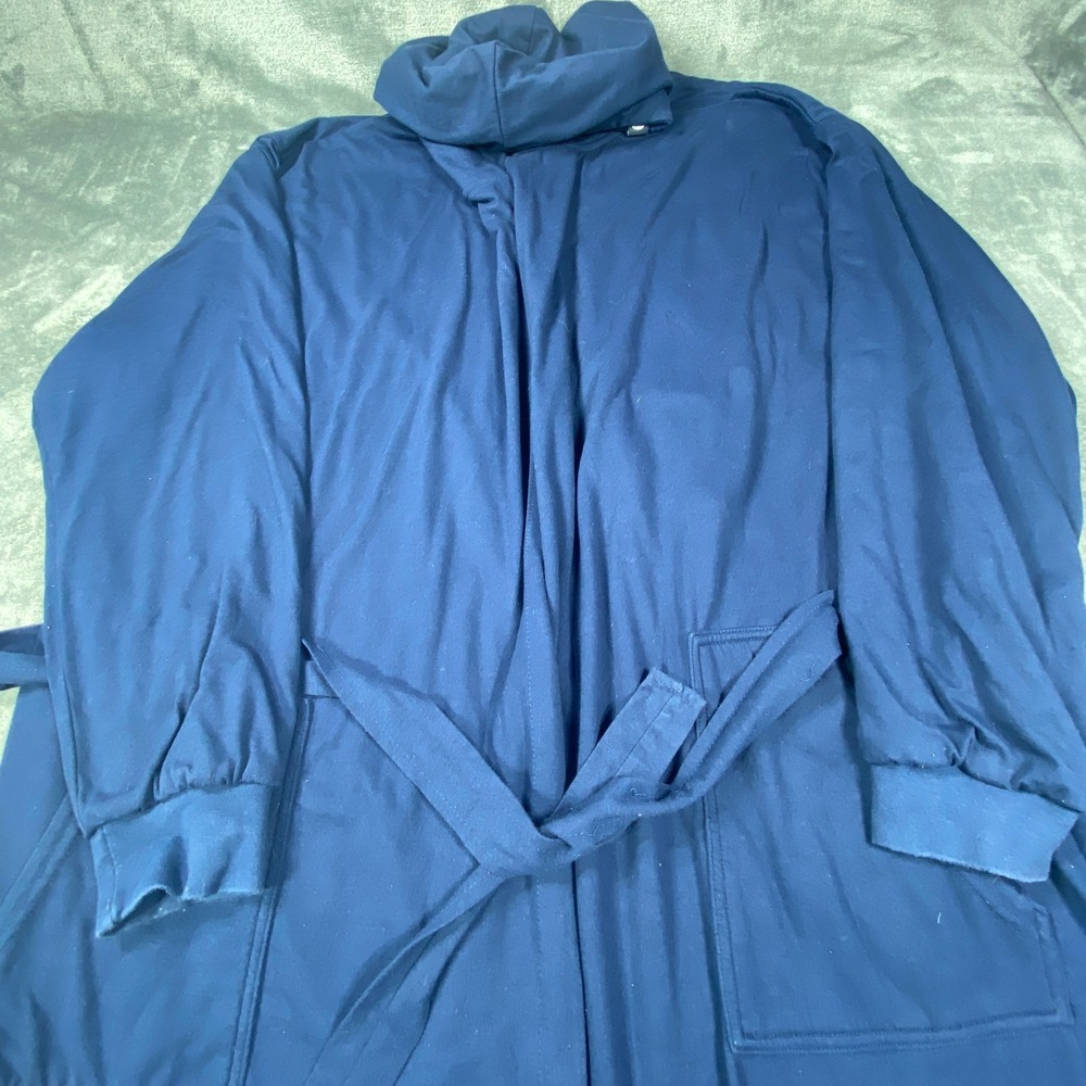 Dude Robe Bath Robe Blue 2XL 3X Cotton Blend Hooded Belt Terry Cloth Long Sleeve - Picture 2 of 7